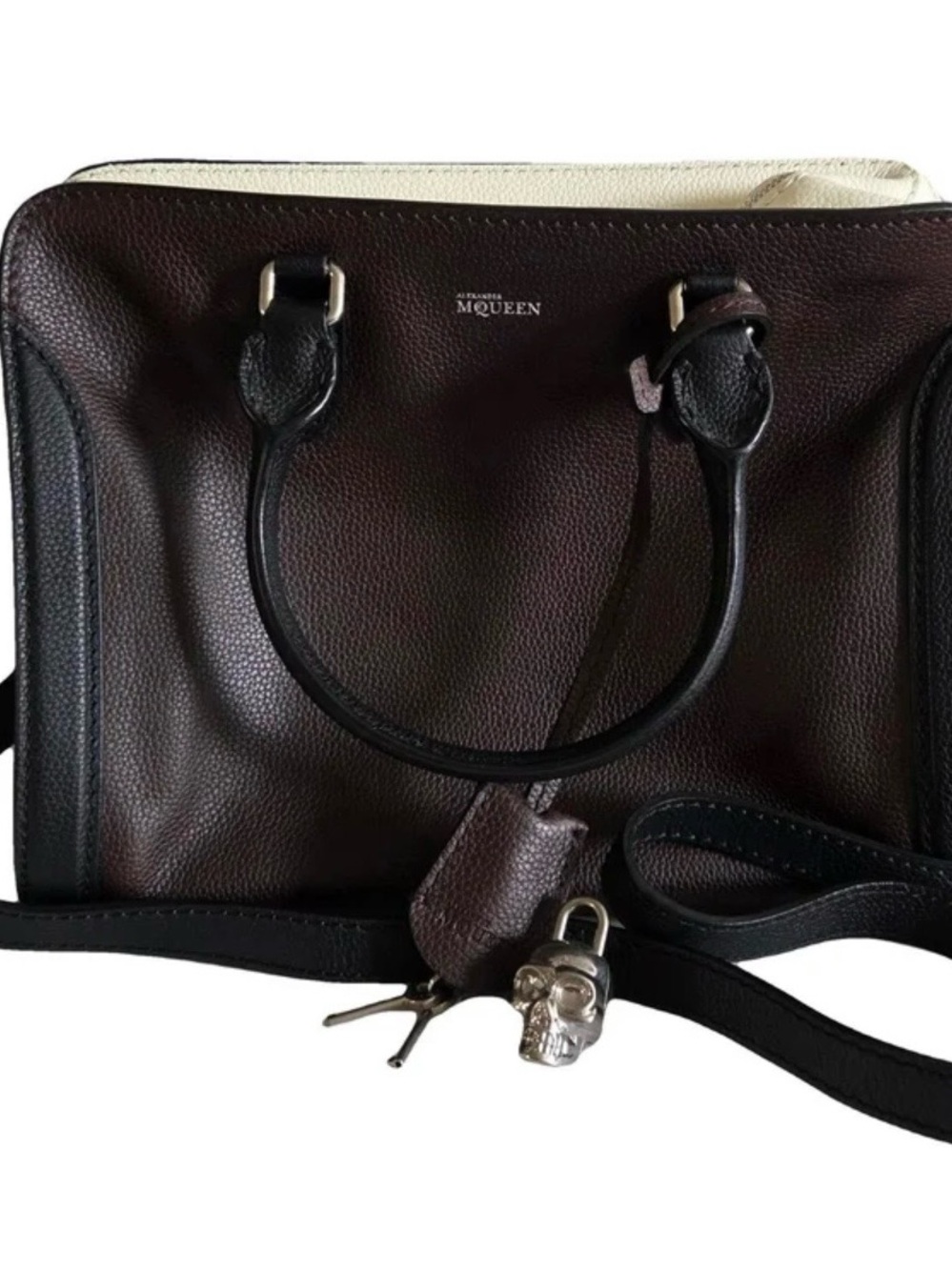 Alexander McQueen Brown Leather Satchel with Skull Charm